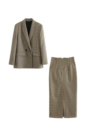 ' Brandon ' Plaid Double-Breasted Suit Jacket & Straight Skirt