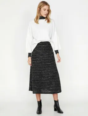 11968 Black Patterned Midi Skirt