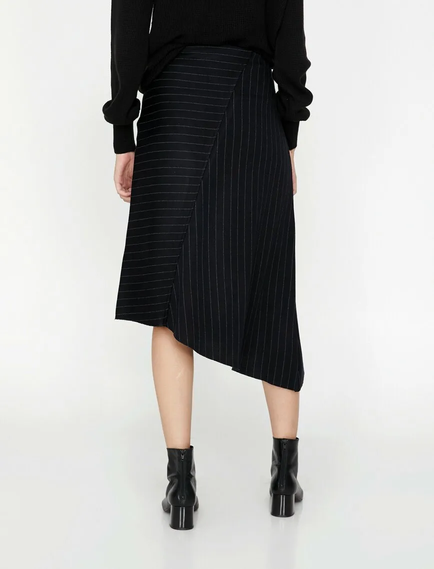 12071 Navy Striped Midi Skirt