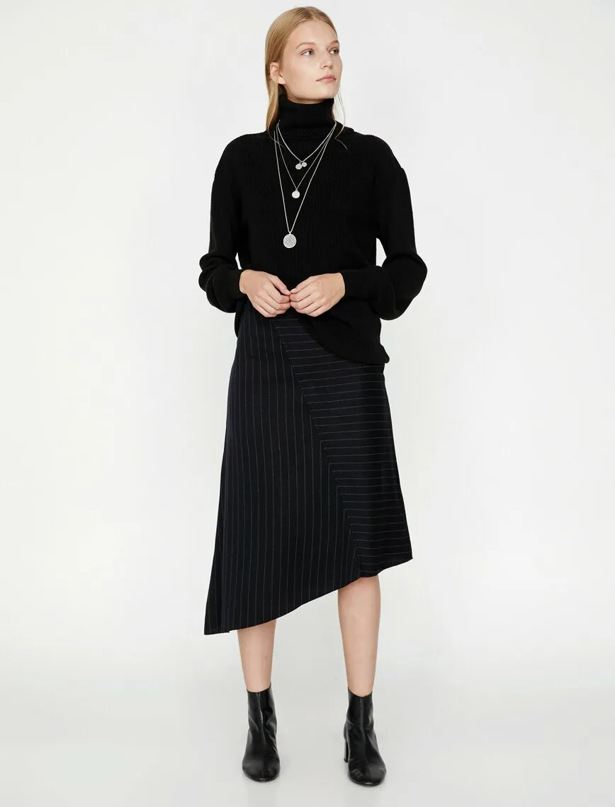 12071 Navy Striped Midi Skirt