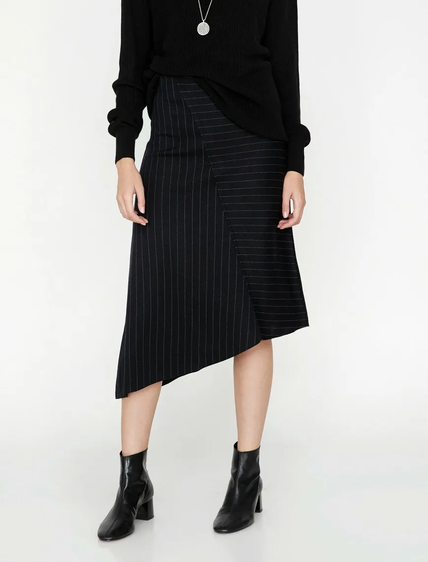 12071 Navy Striped Midi Skirt