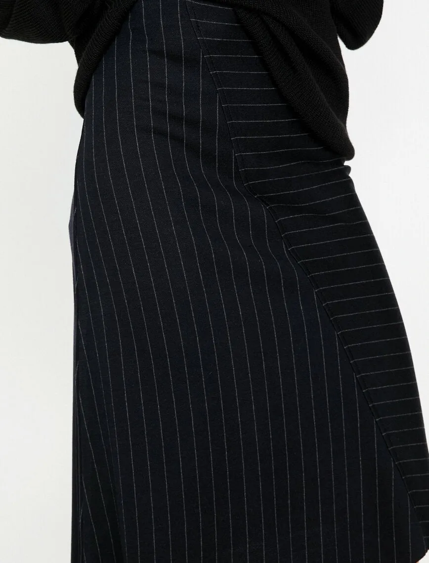 12071 Navy Striped Midi Skirt