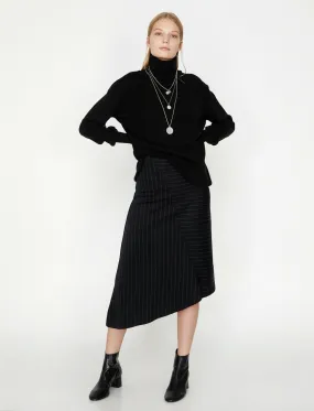 12071 Navy Striped Midi Skirt