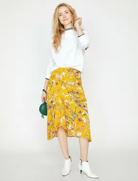 12327 Yellow Floral Midi Skirt