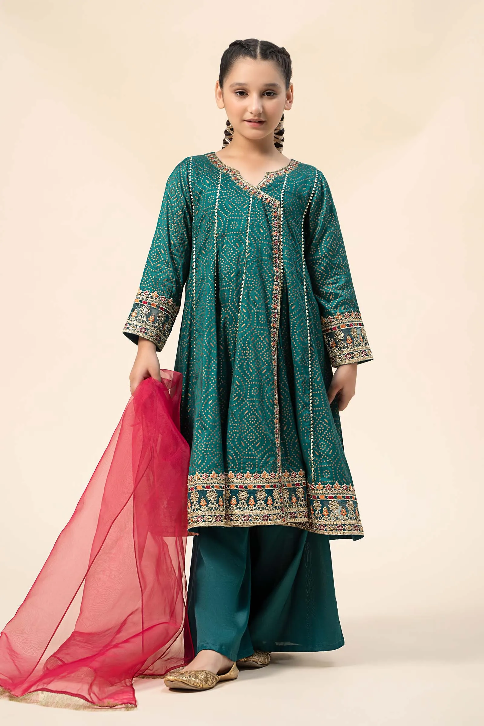 3 Piece Embroidered Raw Silk Suit | MKS-W24-29