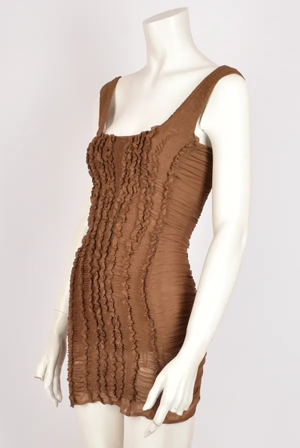 ALBERTA FERRETTI BODYCON RUCHED BROWN DRESS