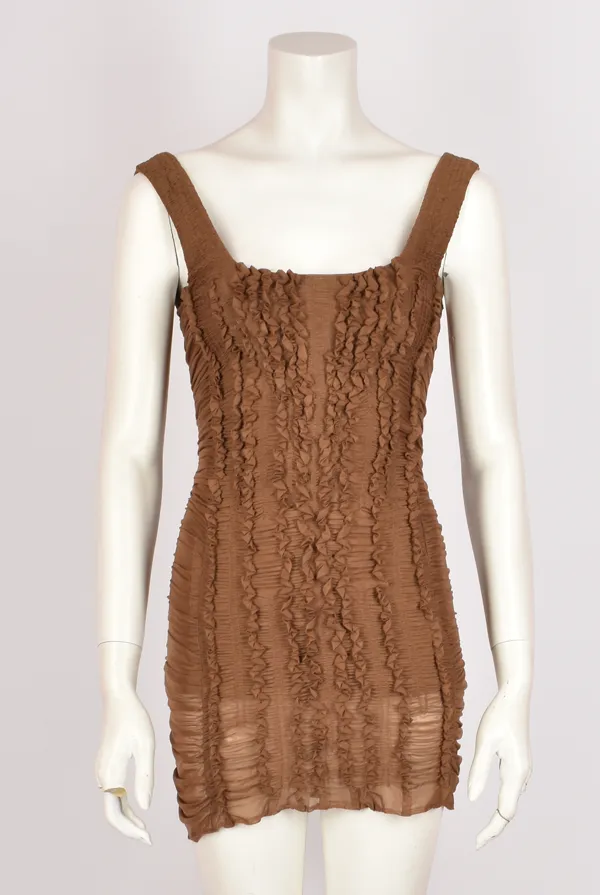 ALBERTA FERRETTI BODYCON RUCHED BROWN DRESS