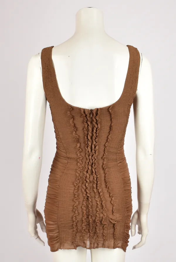 ALBERTA FERRETTI BODYCON RUCHED BROWN DRESS