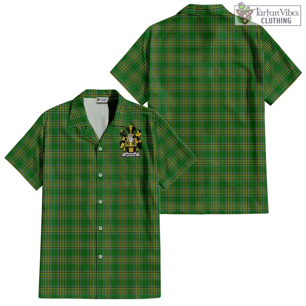 Ambrose Irish Clan Tartan Short Sleeve Button Up with Coat of Arms