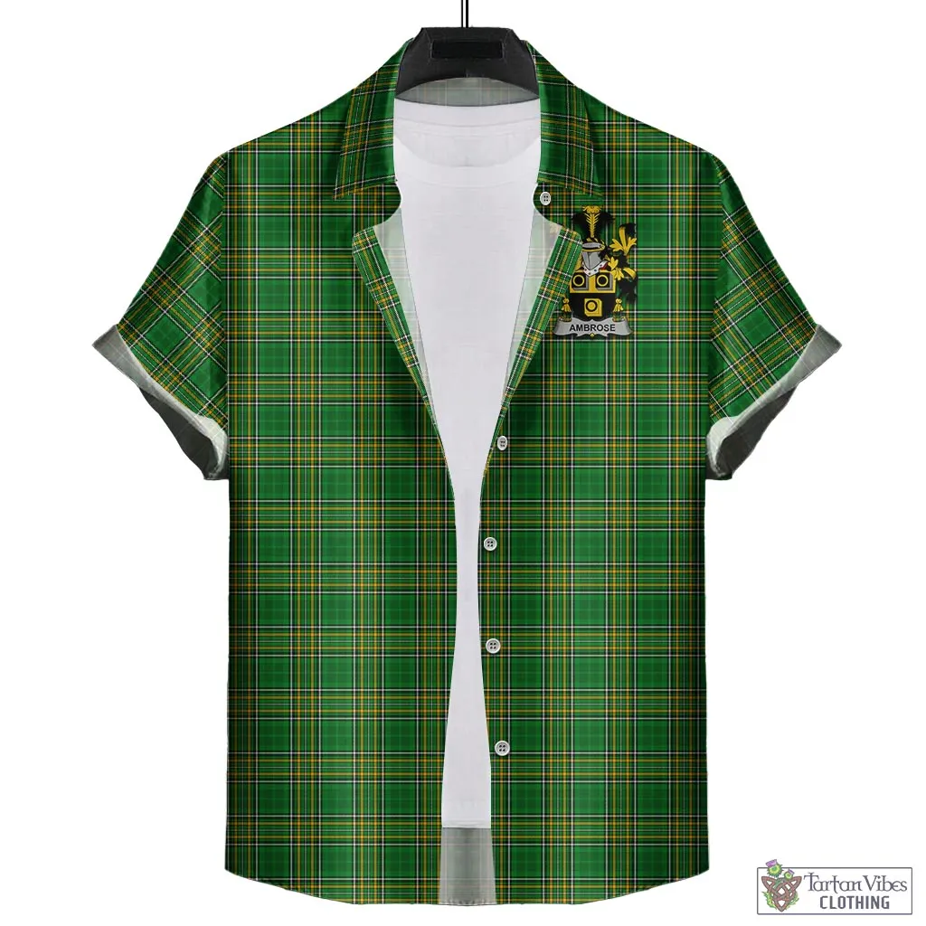 Ambrose Irish Clan Tartan Short Sleeve Button Up with Coat of Arms