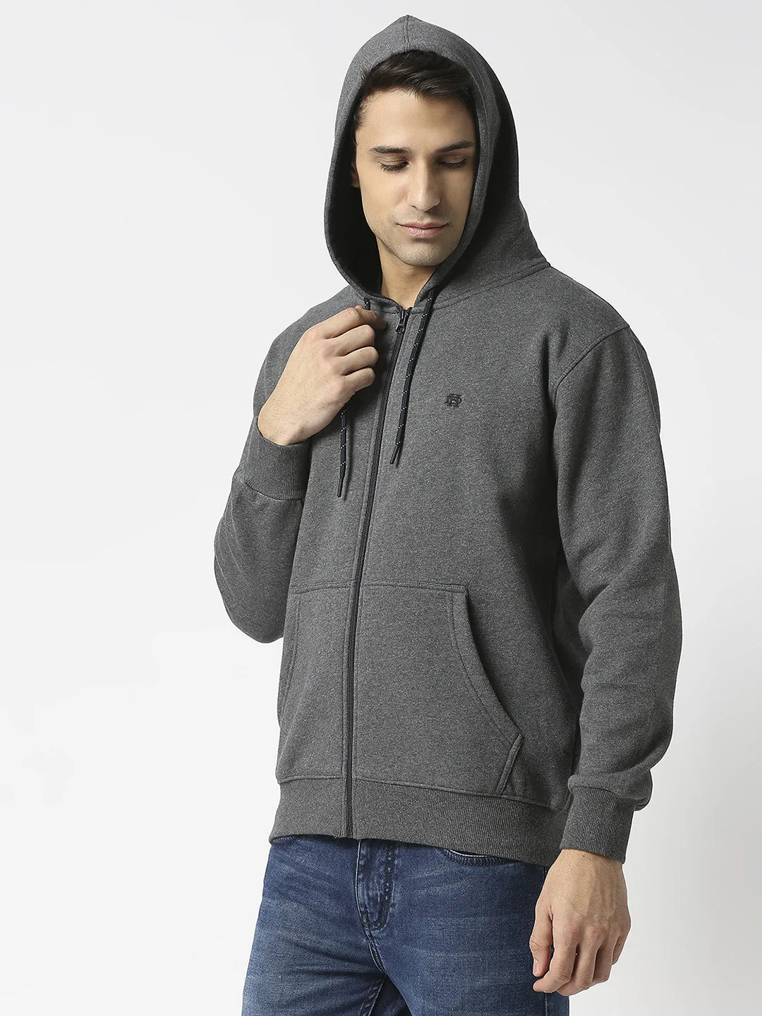 Anthra Melange Full Zip Fleece Hoodie