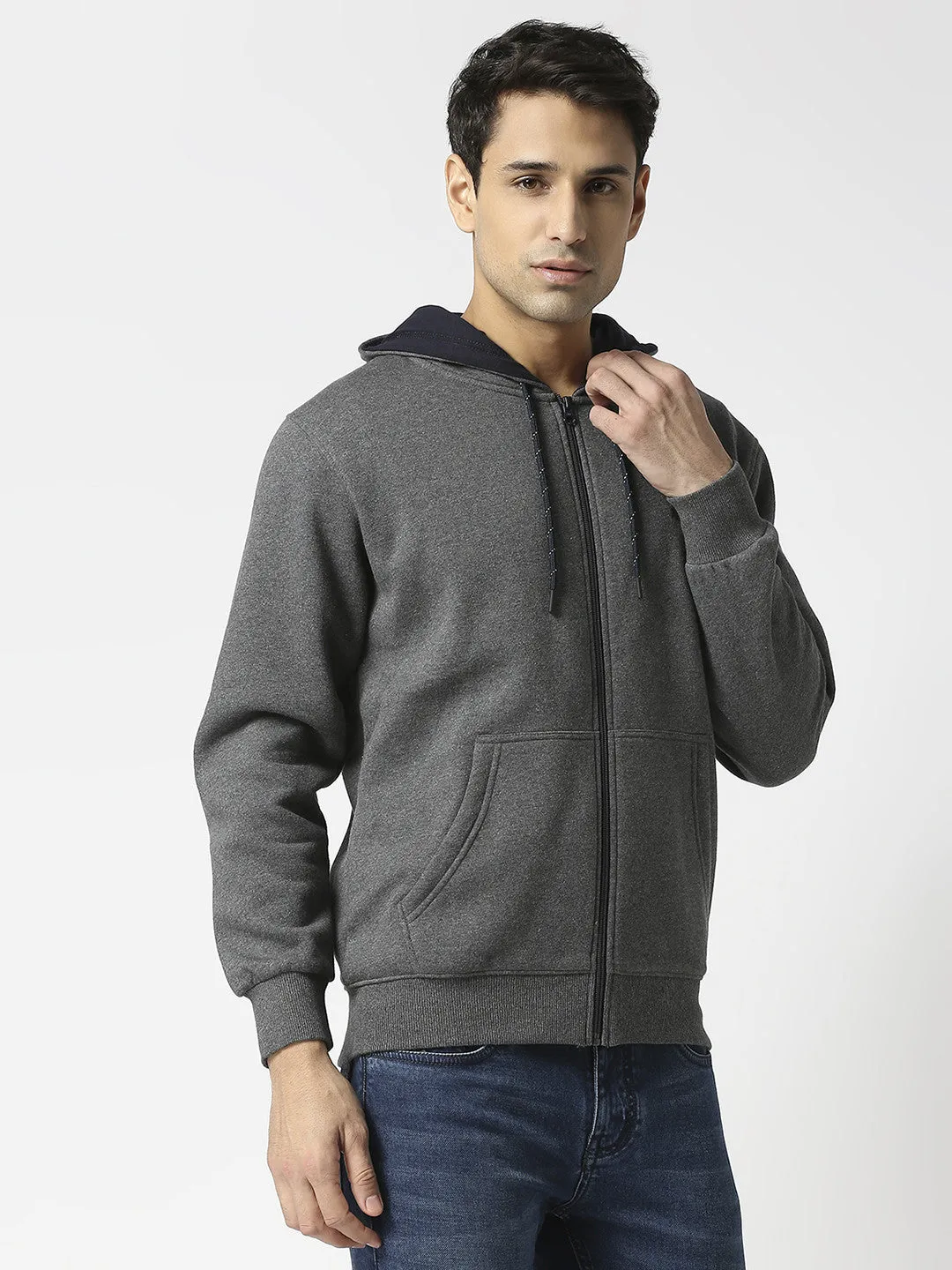 Anthra Melange Full Zip Fleece Hoodie