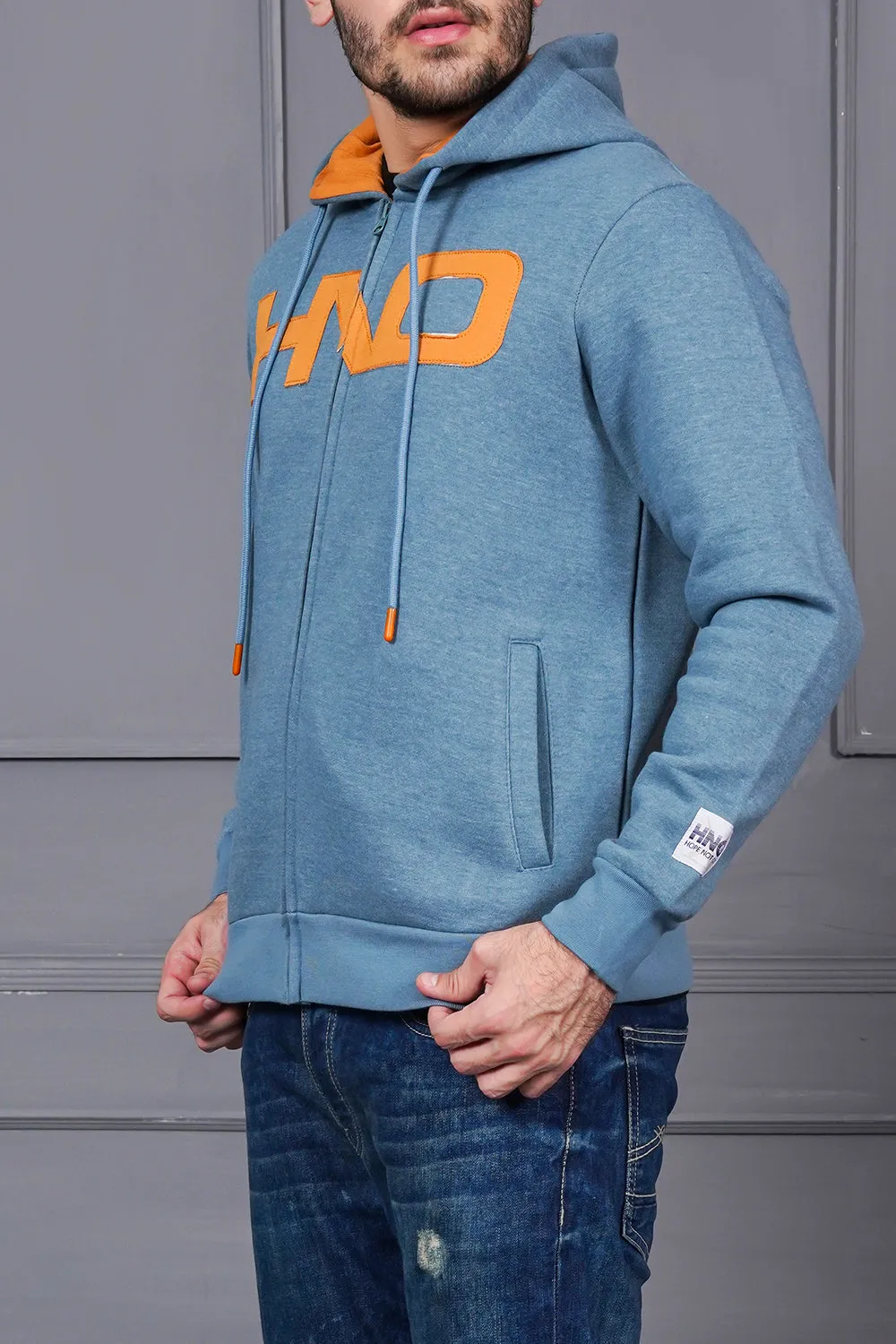 Applique Zipper Hood For Men