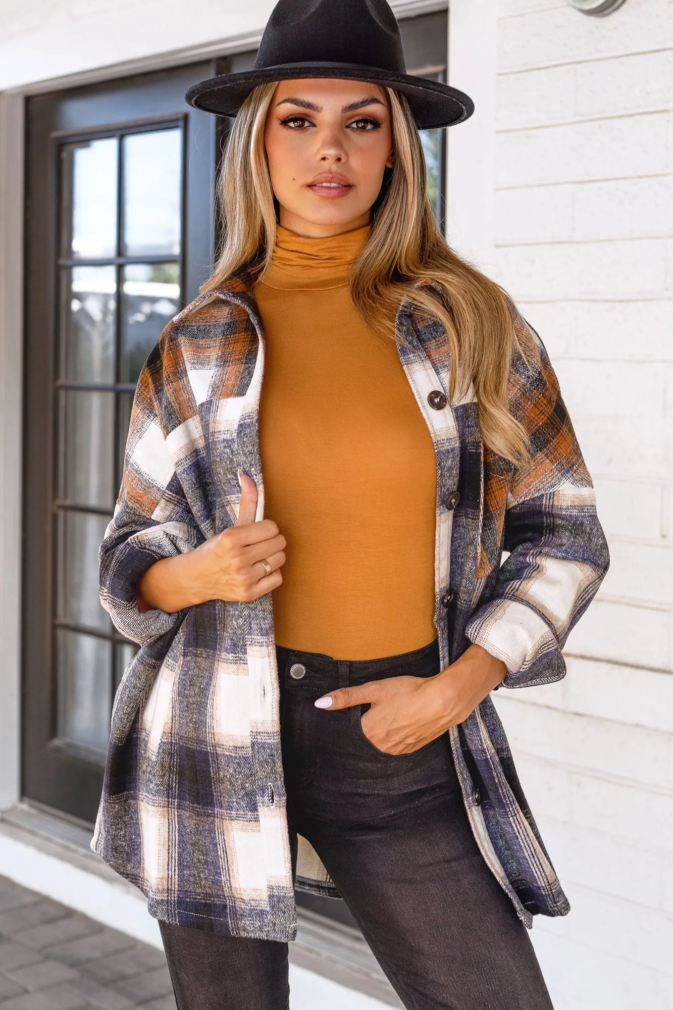 Ashley Plaid Navy Shacket