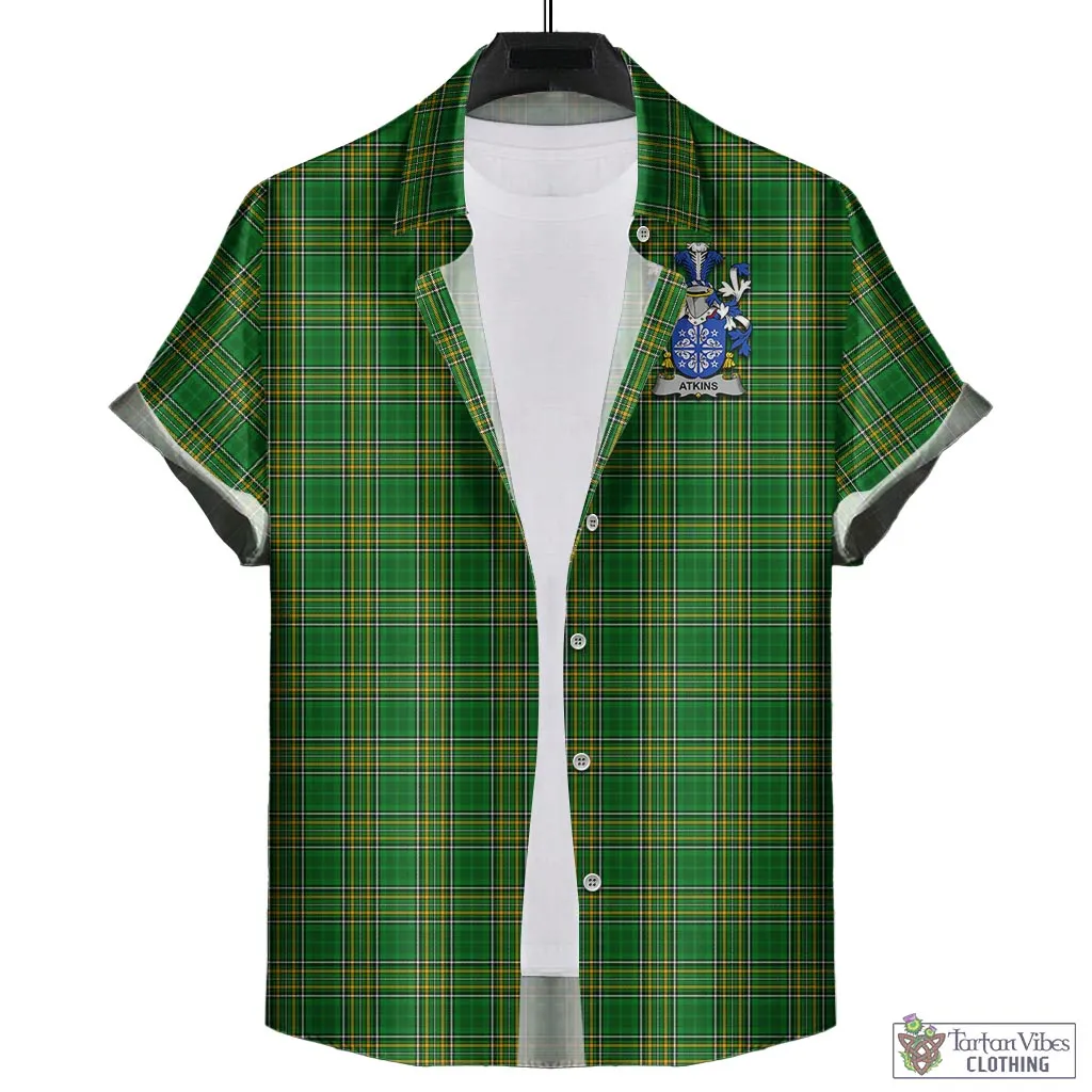 Atkins Irish Clan Tartan Short Sleeve Button Up with Coat of Arms