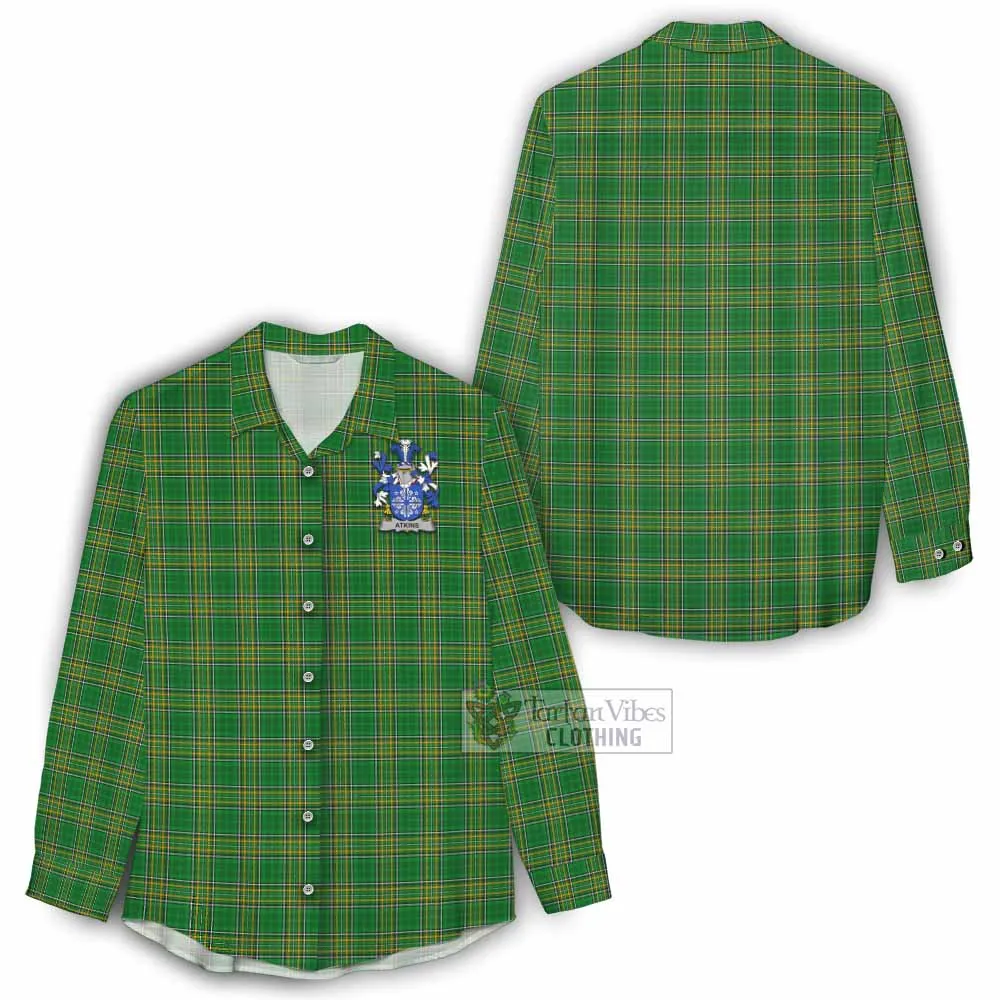 Atkins Irish Clan Tartan Women's Casual Shirt with Coat of Arms