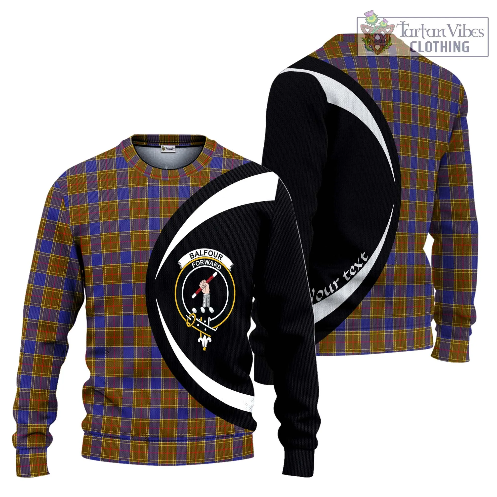 Balfour Tartan Ugly Sweater with Family Crest Circle Style