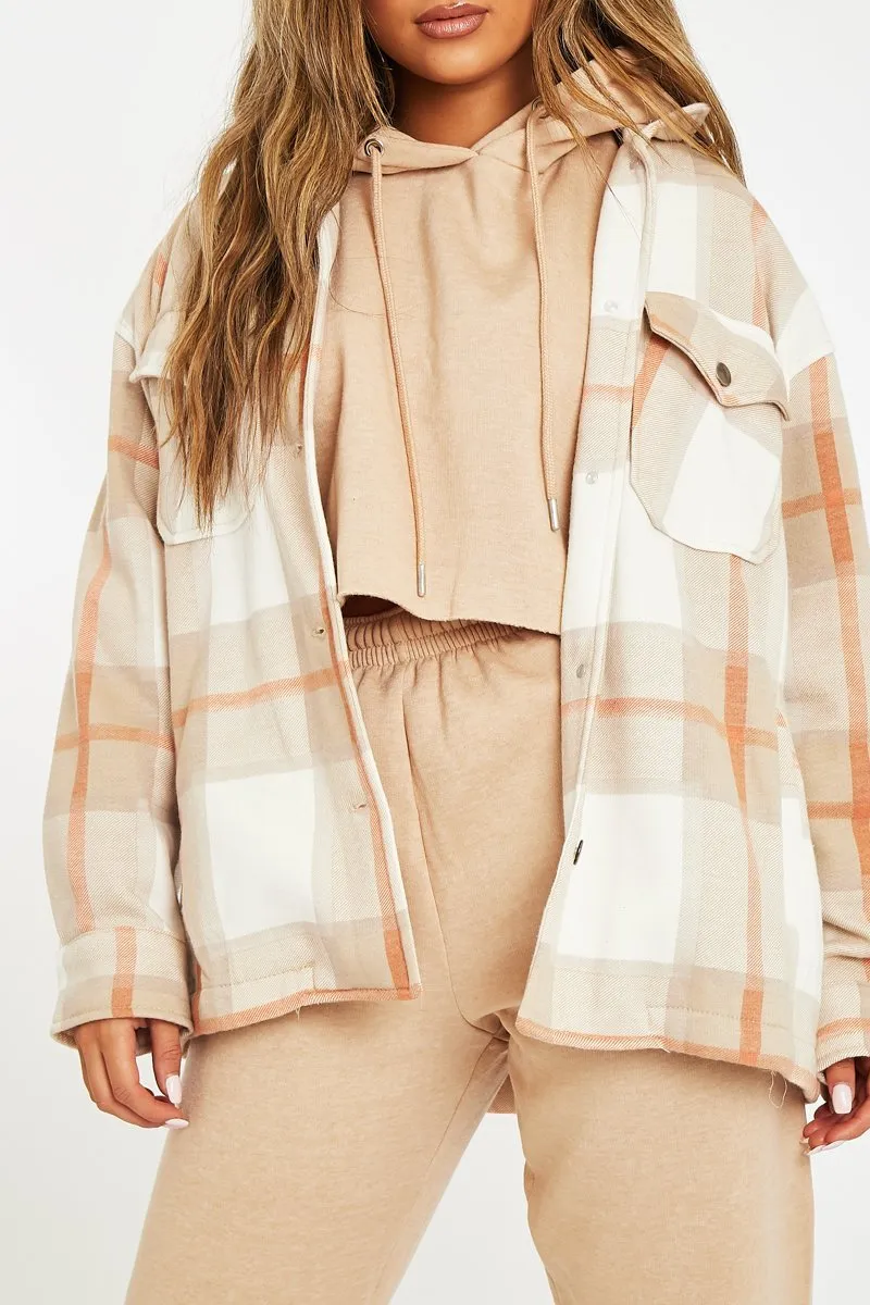 Beige Check Pocket Front Shacket - Misa