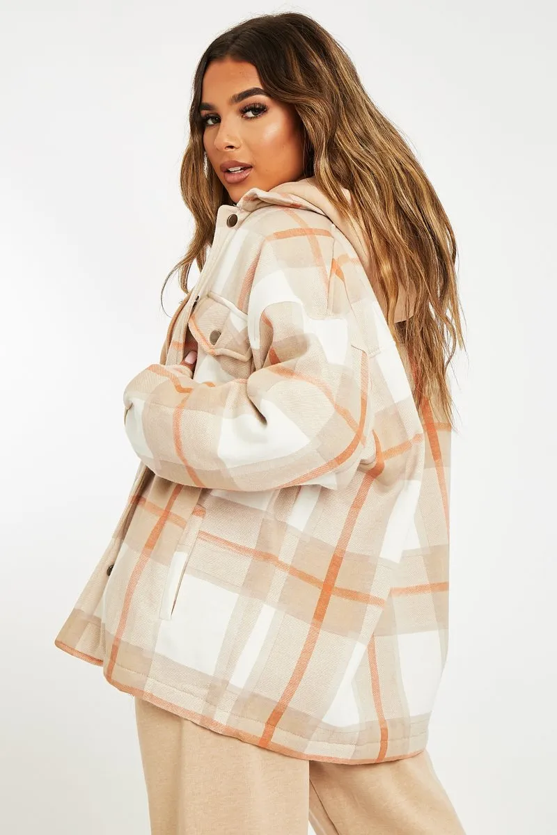 Beige Check Pocket Front Shacket - Misa