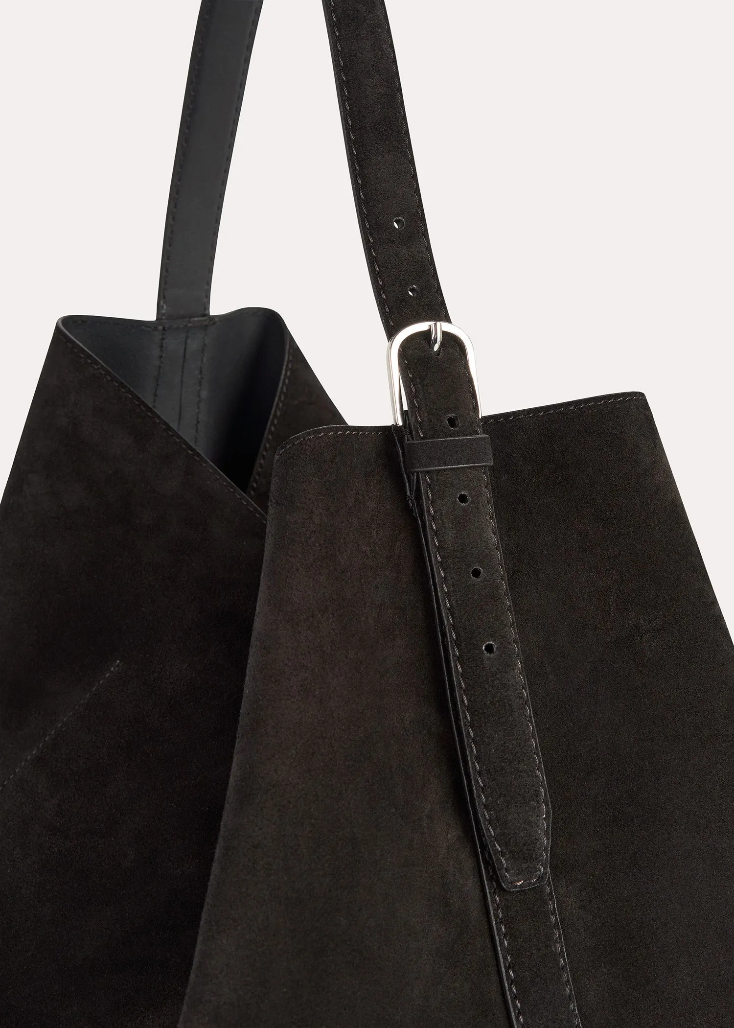 Belted suede tote espresso