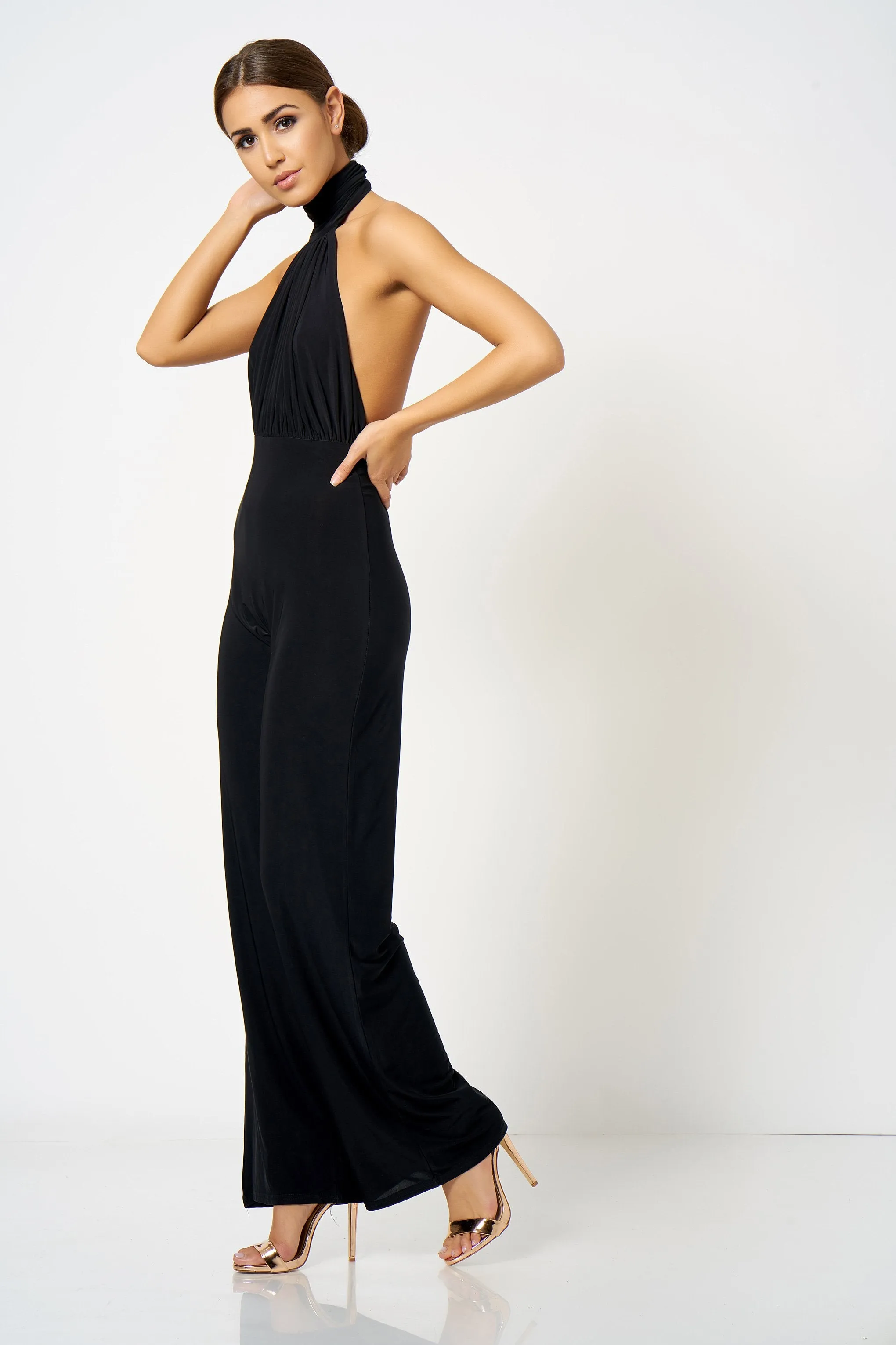 Black Backless Halter Neck Jumpsuit