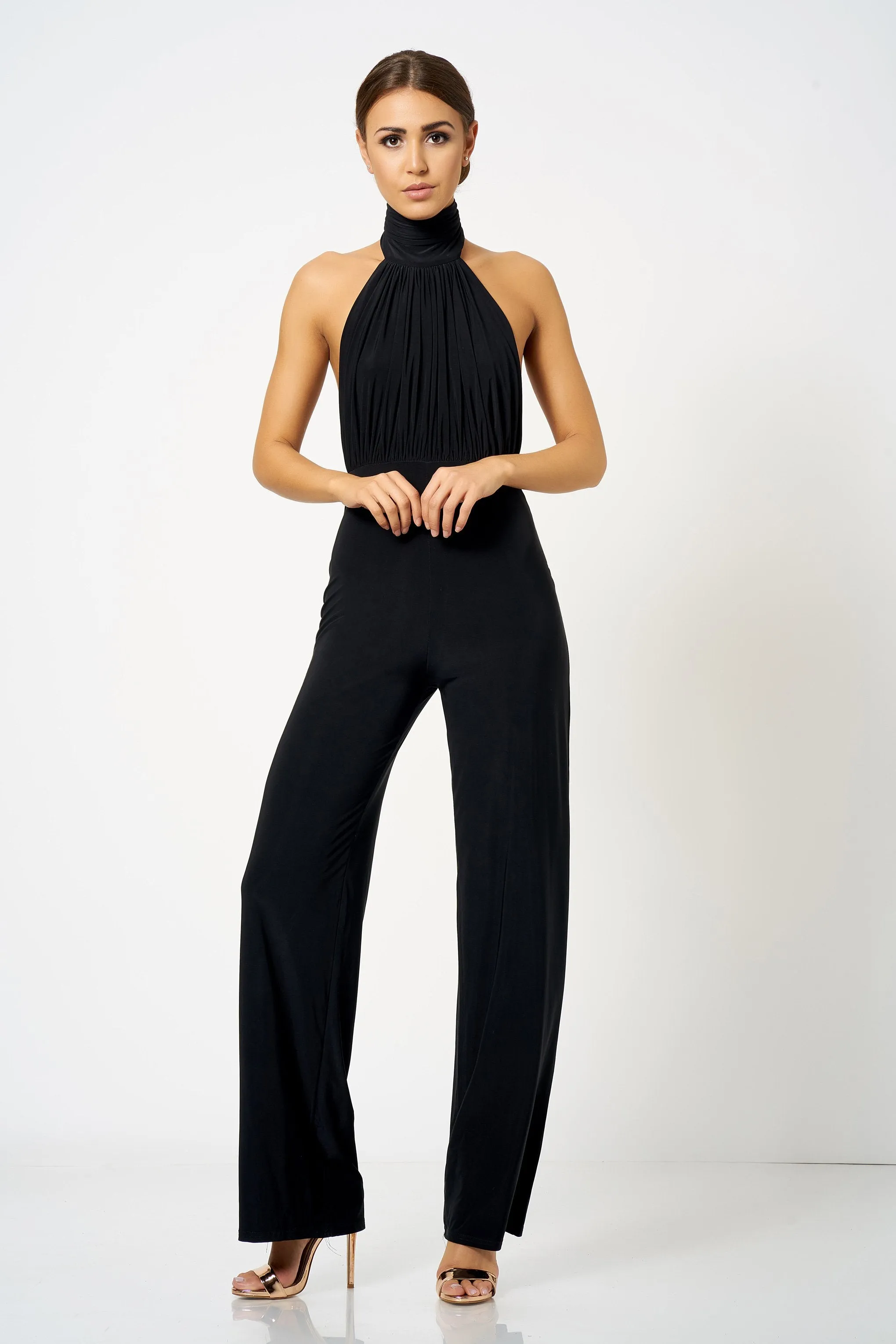 Black Backless Halter Neck Jumpsuit