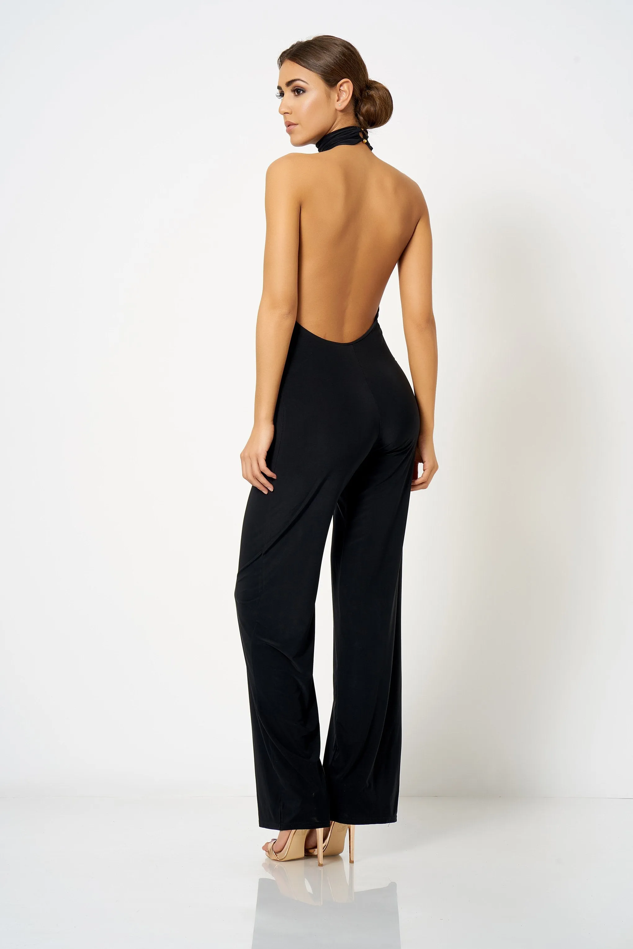 Black Backless Halter Neck Jumpsuit