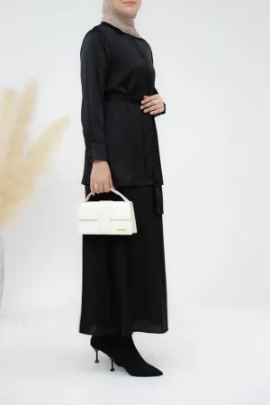 Black Blouse Skirt Modest set maxi skirt with elasticated waistband maxi sleeve buttoned shirt with a detachable belt