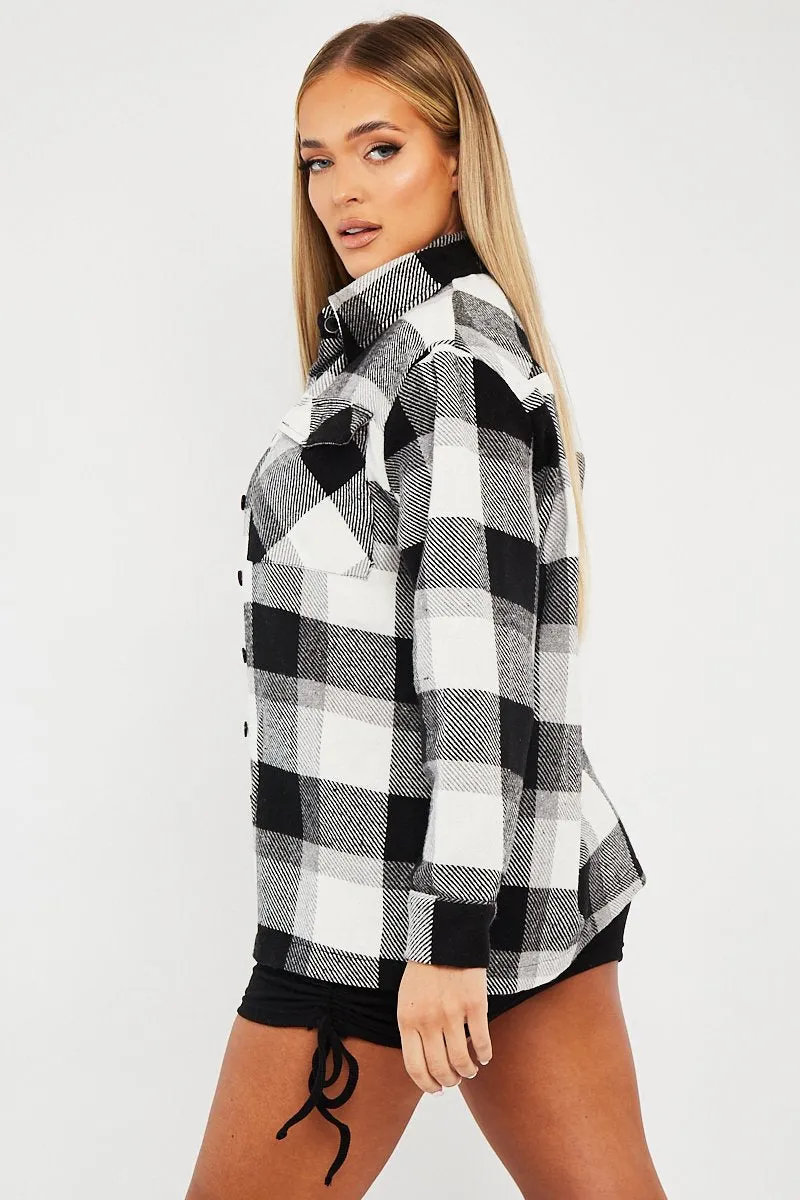 Black Checked Brushed Shacket - Brissa