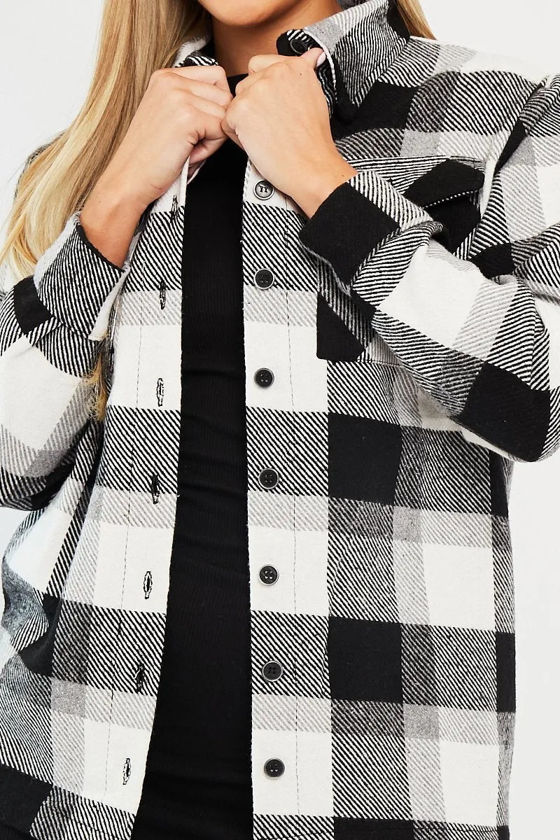 Black Checked Brushed Shacket - Brissa