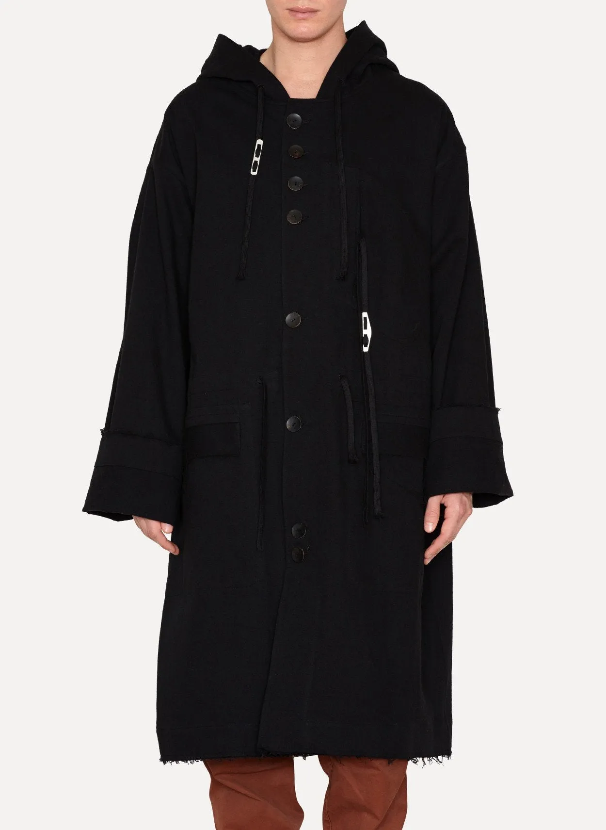 Black Cotton Wool Hooded Coat Canova