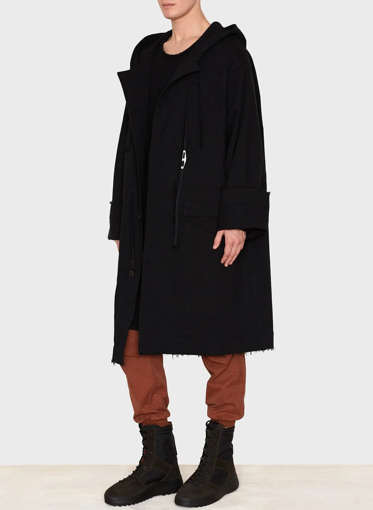 Black Cotton Wool Hooded Coat Canova