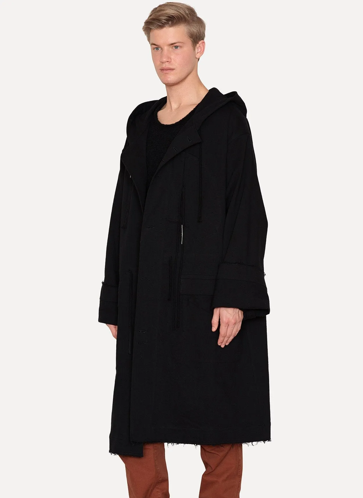 Black Cotton Wool Hooded Coat Canova