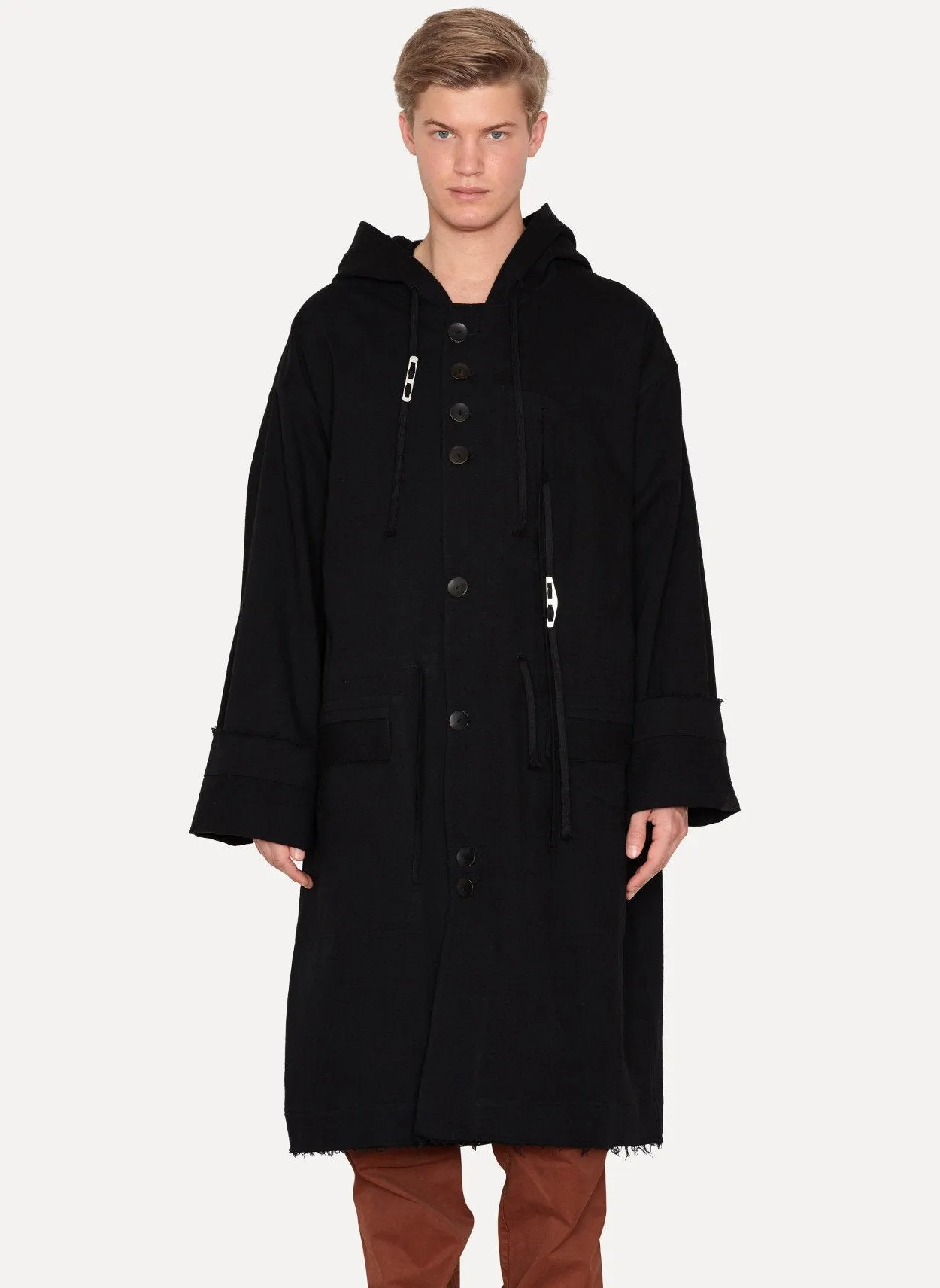 Black Cotton Wool Hooded Coat Canova