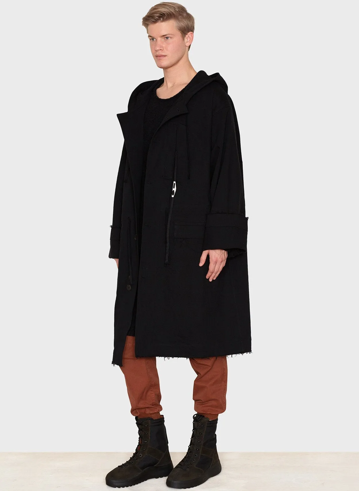 Black Cotton Wool Hooded Coat Canova