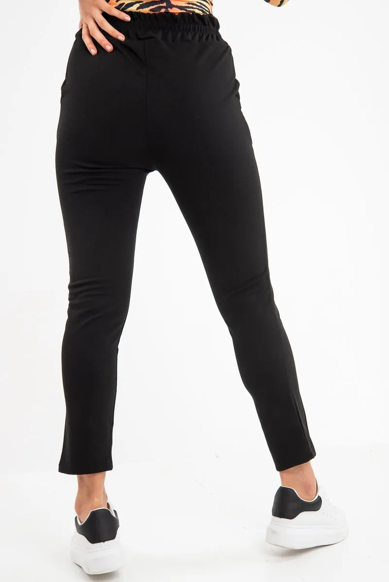 Black Drawstring Seam Front Tailored Joggers - Lissie