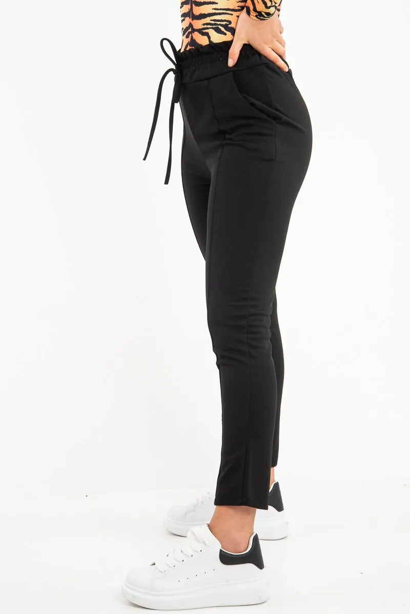 Black Drawstring Seam Front Tailored Joggers - Lissie