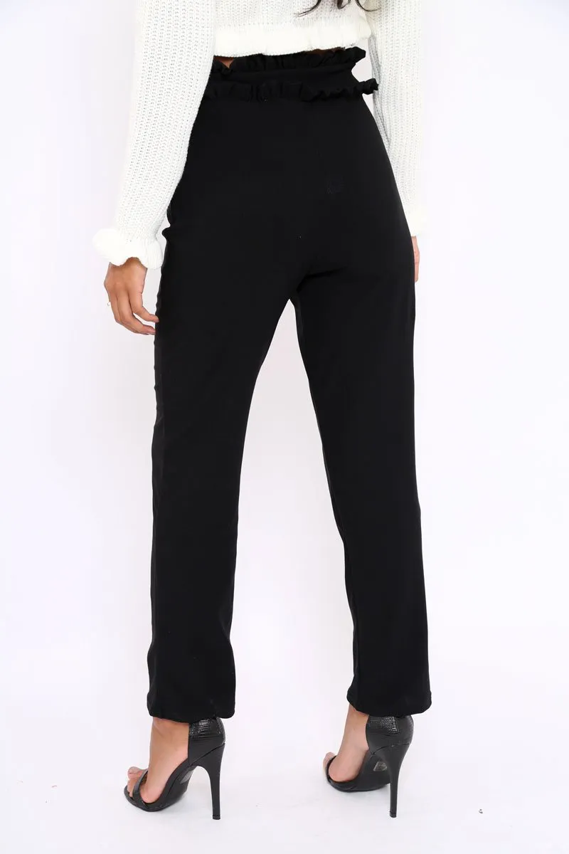 Black Frill Hem Wide Legged Trousers - Megan