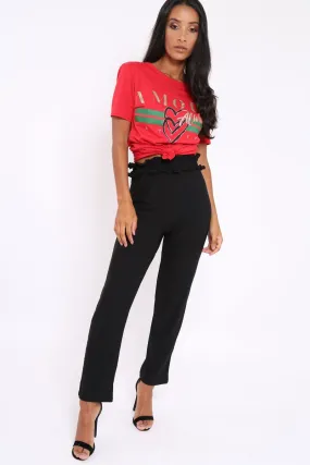 Black Frill Hem Wide Legged Trousers - Megan