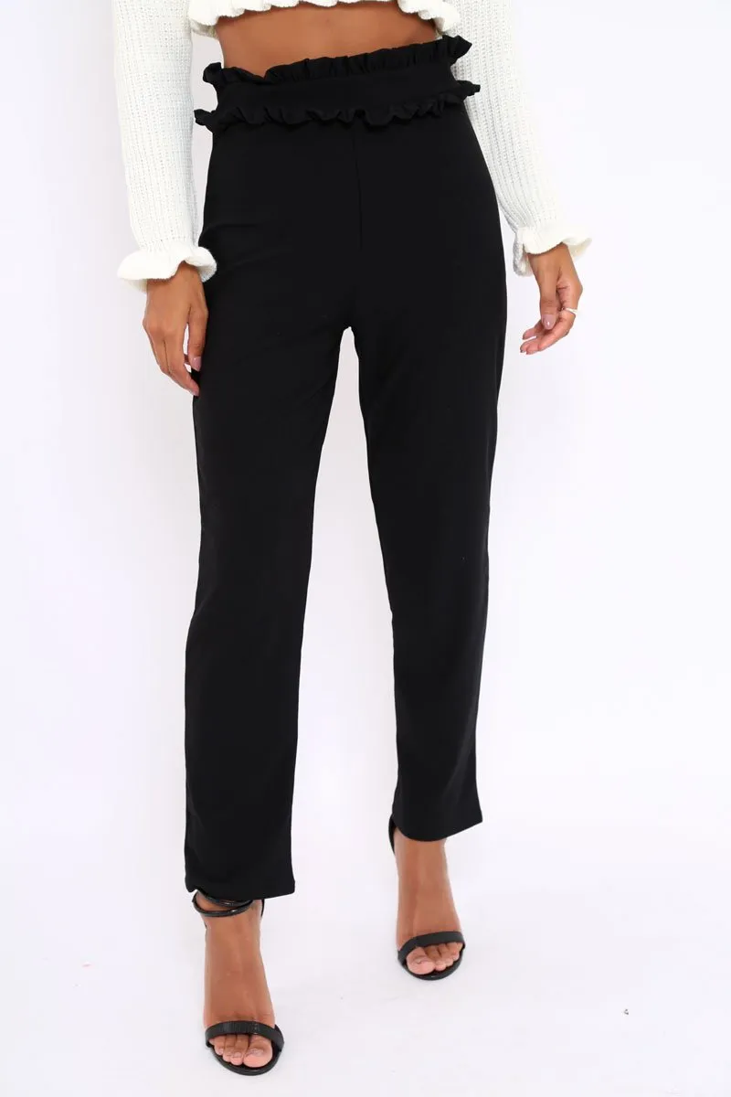 Black Frill Hem Wide Legged Trousers - Megan