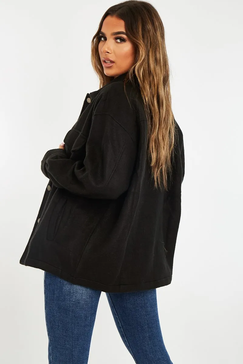 Black Pocket Oversized Brushed Shacket - Caley