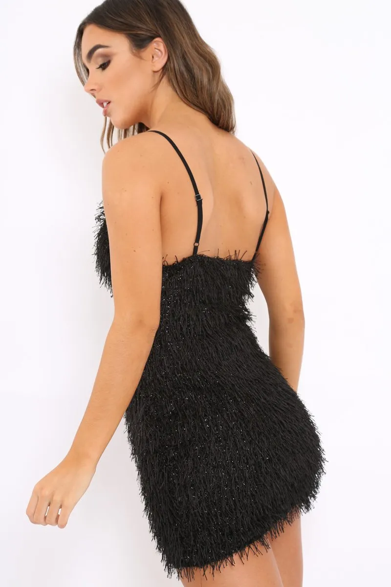 Black Shimmery Shaggy Dress - Sophie