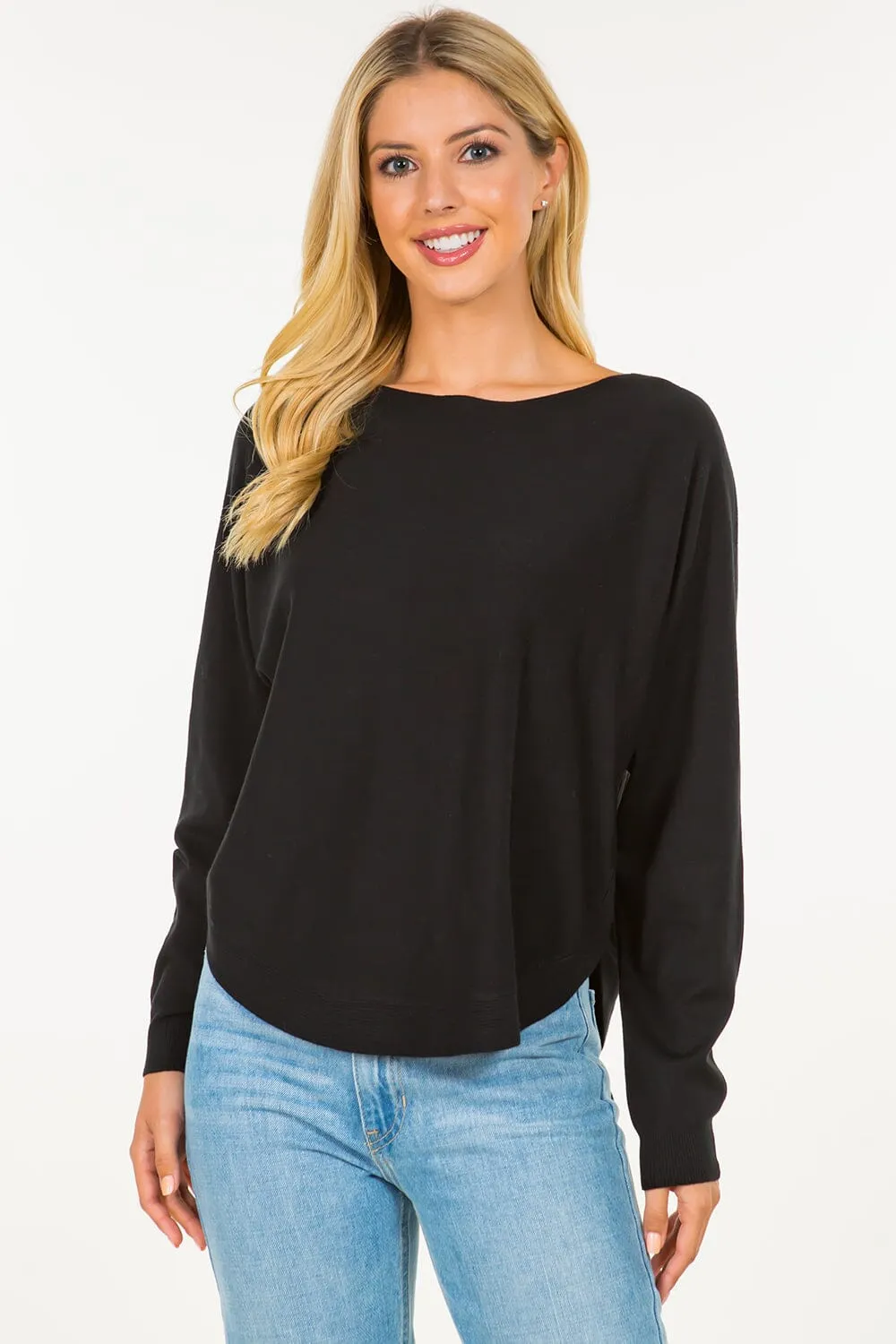 BLACK ULTRA SOFT BOAT NECK SWEATER