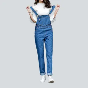 Blue unrubbed women denim jumpsuit