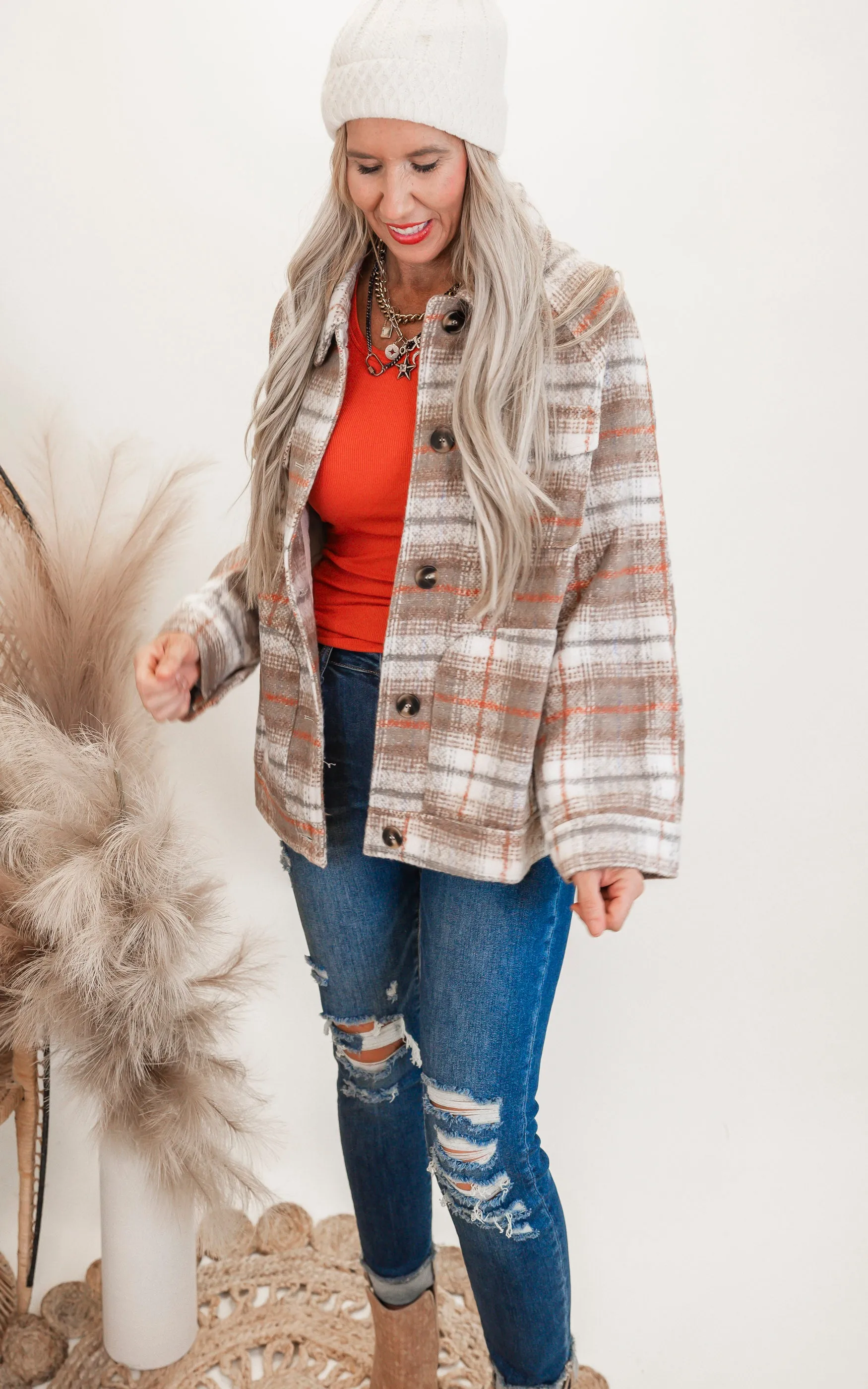 Blushed-Plaid Coat Jacket