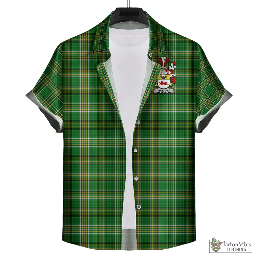 Boland Irish Clan Tartan Short Sleeve Button Up with Coat of Arms