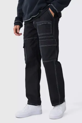 Boohoo Black Relaxed Multi Cargo Pocket Contrast Stitch Mens Trouser