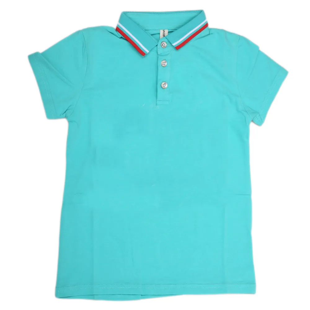 Boys Half Sleeves Polo T-Shirt - Cyan