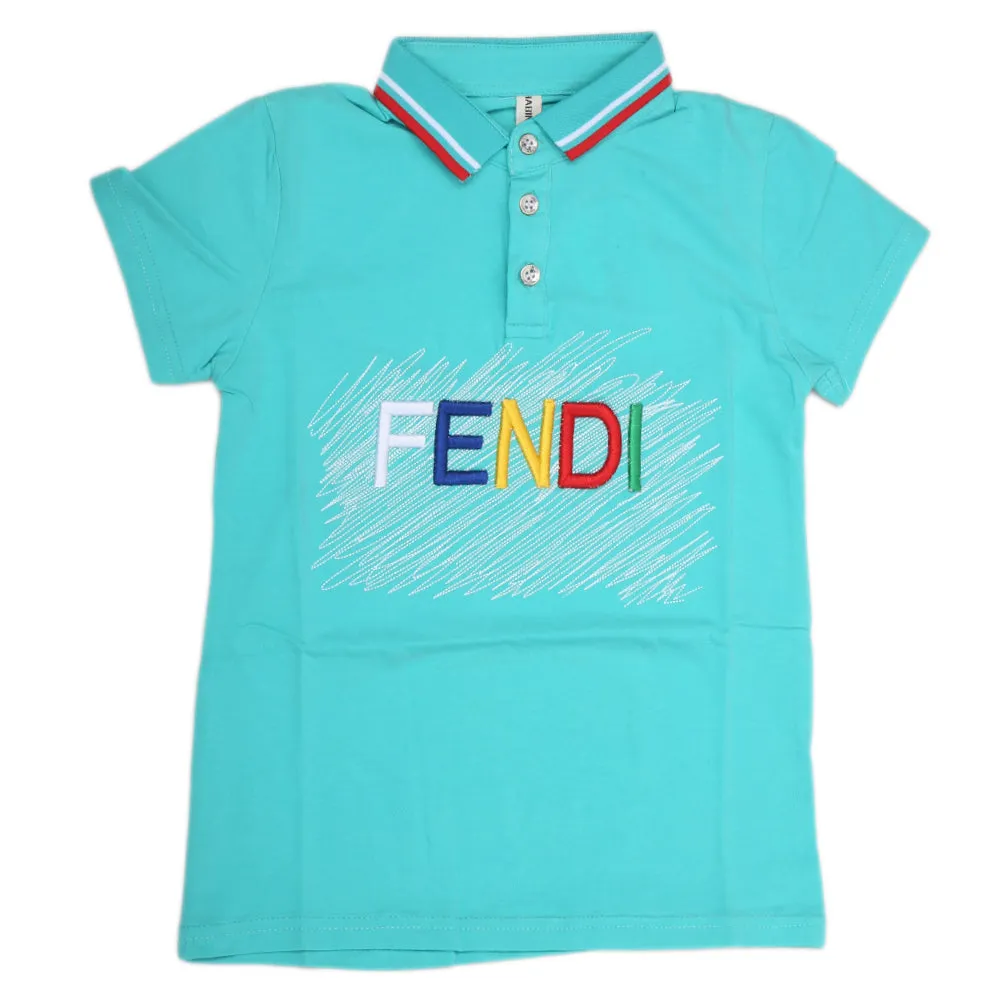 Boys Half Sleeves Polo T-Shirt - Cyan