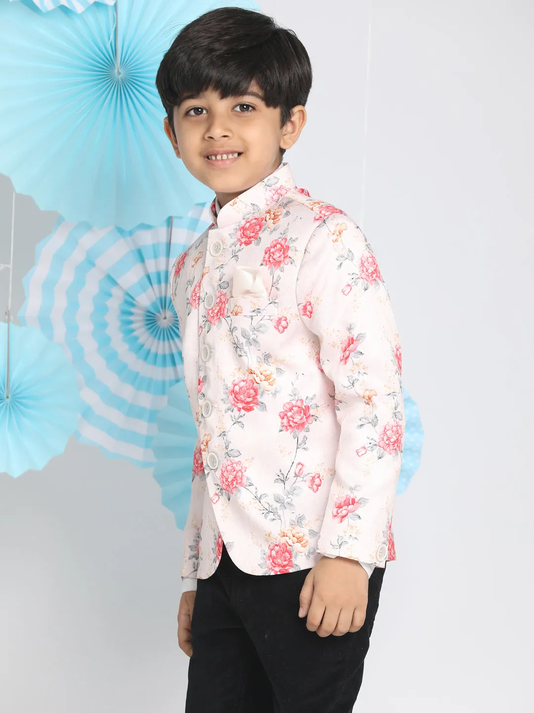 Boy's Multicolor-Base-Peach Jodhpuri - Vastramay Boys